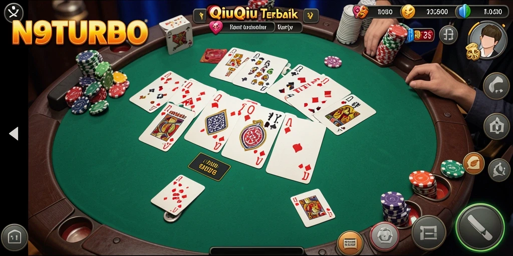 Screenshot utama N9TURBO menunjukkan serunya permainan QiuQiu.